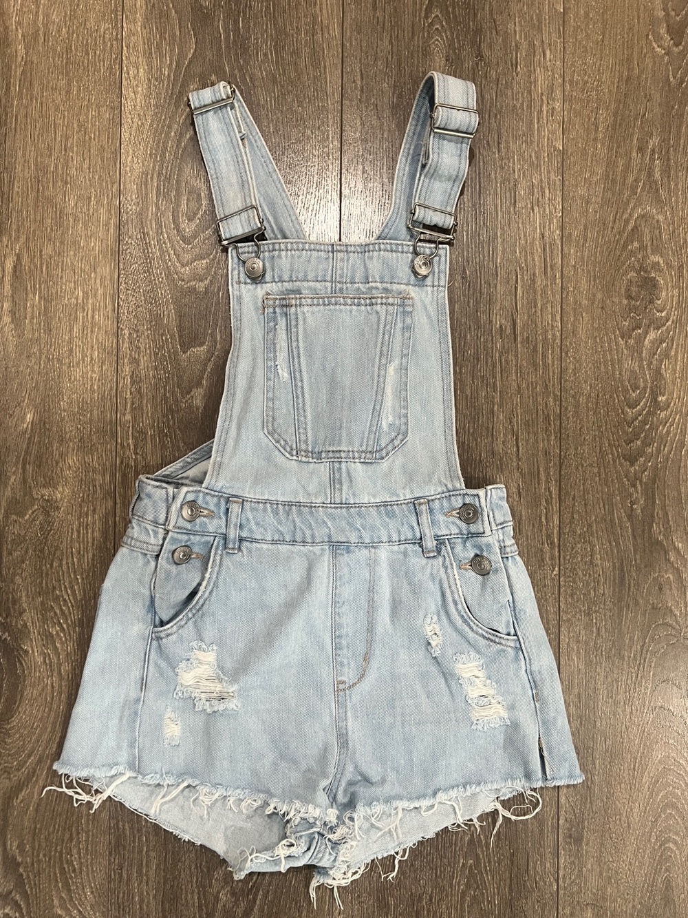 H&M light distressed denim overall shorts
